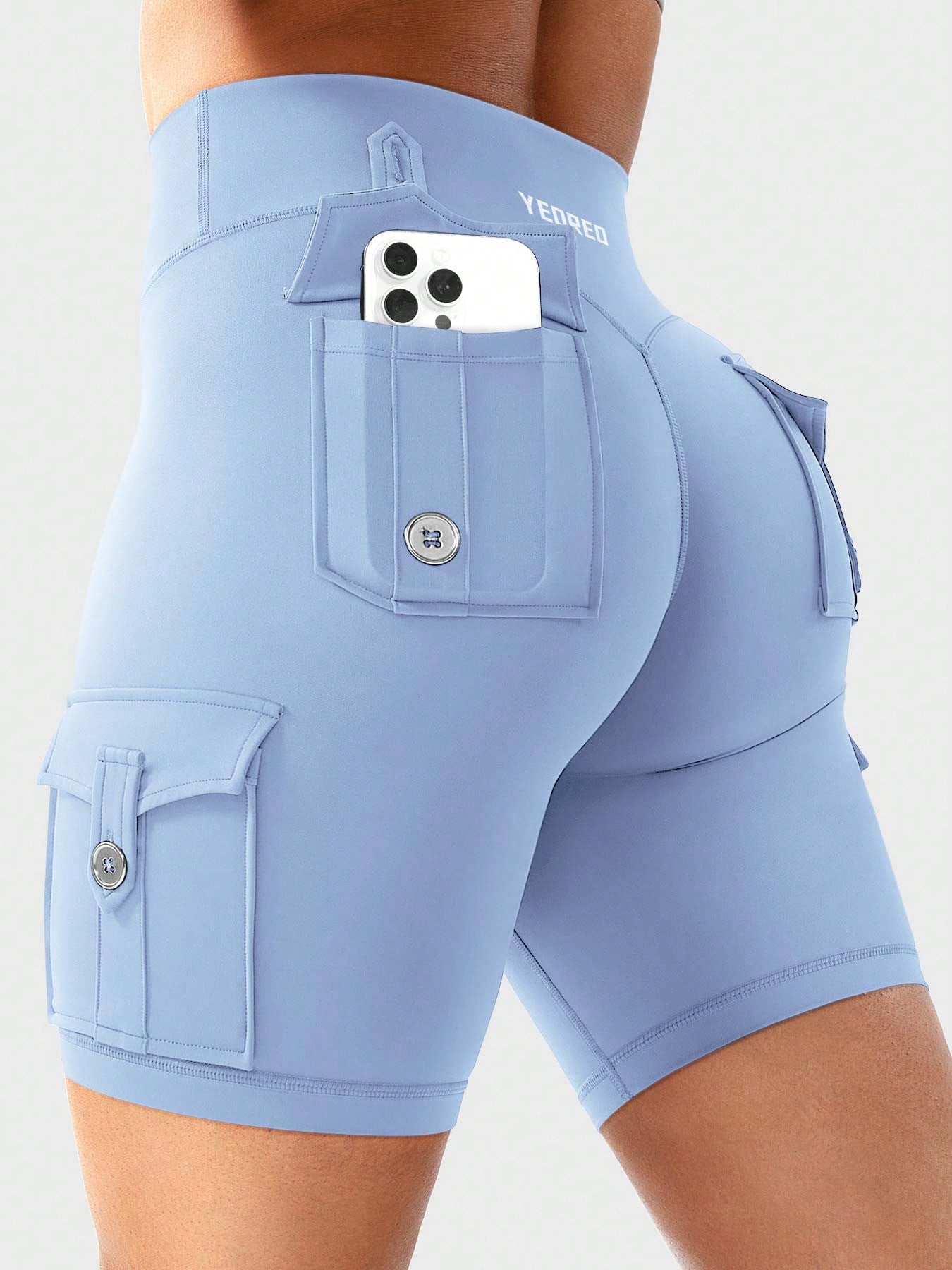 Clean & Professional (Recommended)  Women's High Waisted 8" Biker Shorts with Cargo Pockets