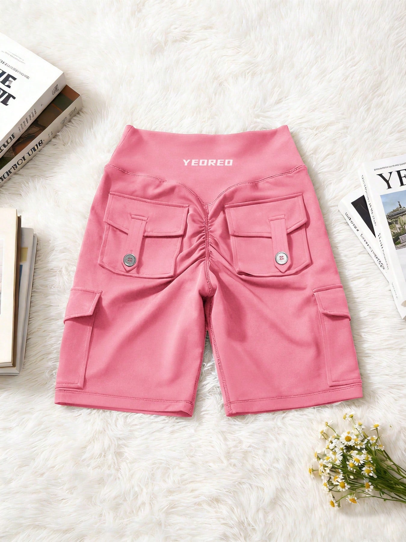 Clean & Professional (Recommended)  Women's High Waisted 8" Biker Shorts with Cargo Pockets