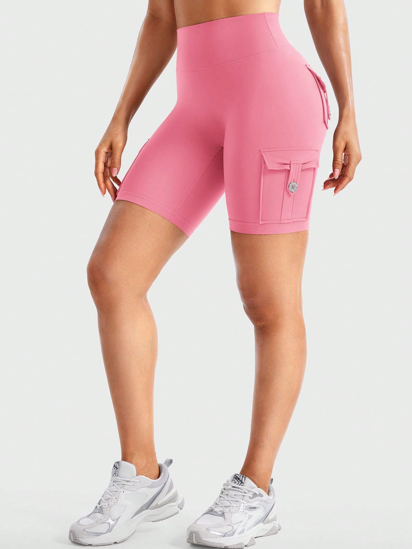 Clean & Professional (Recommended)  Women's High Waisted 8" Biker Shorts with Cargo Pockets