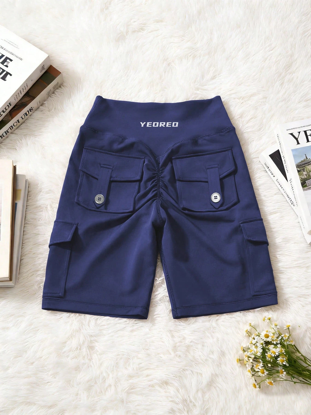 Clean & Professional (Recommended)  Women's High Waisted 8" Biker Shorts with Cargo Pockets