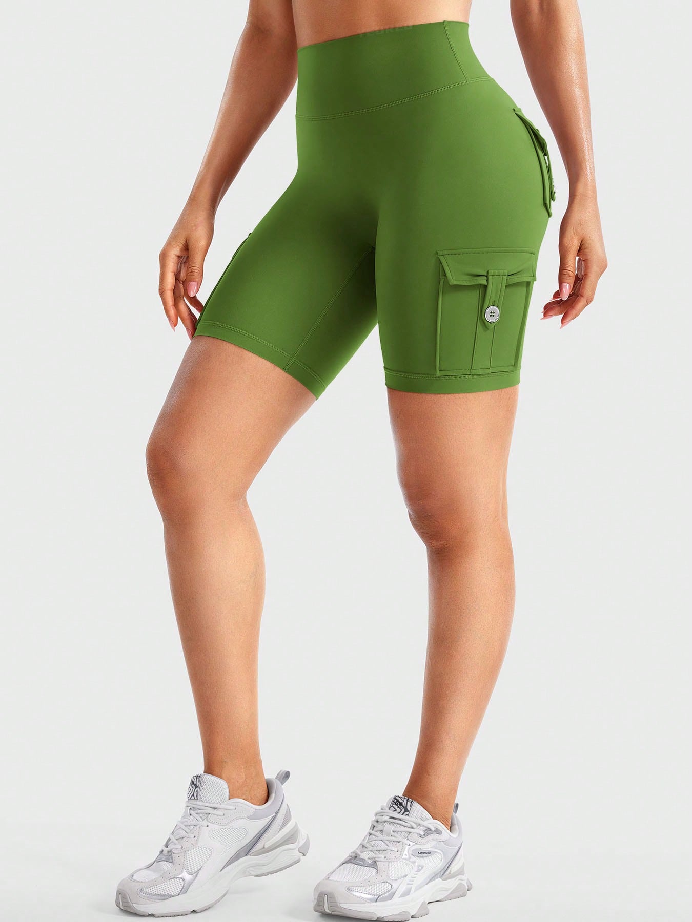 Clean & Professional (Recommended)  Women's High Waisted 8" Biker Shorts with Cargo Pockets