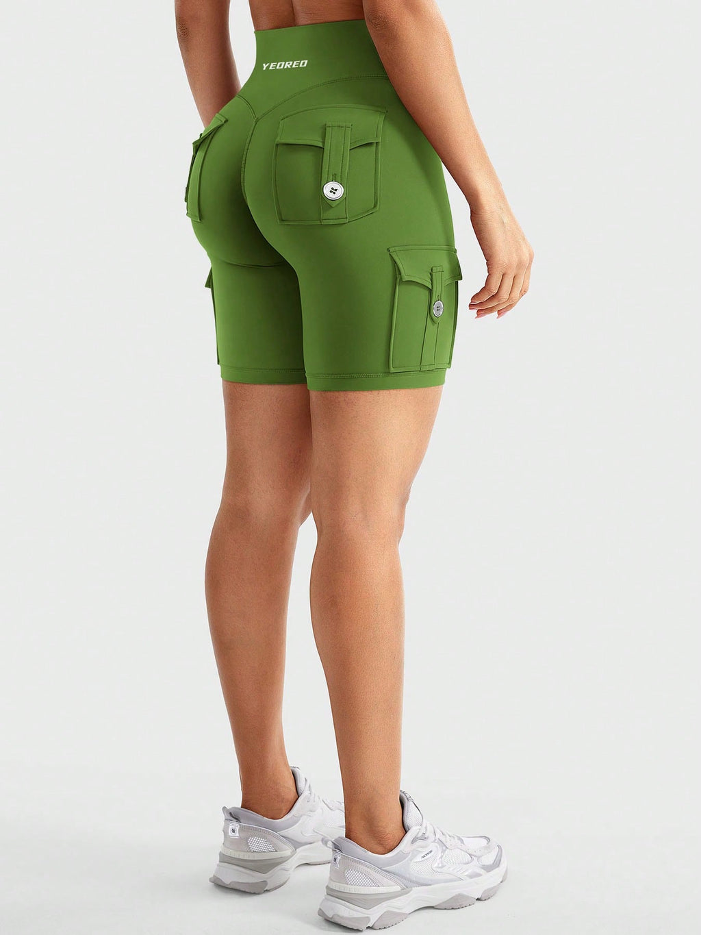 Clean & Professional (Recommended)  Women's High Waisted 8" Biker Shorts with Cargo Pockets