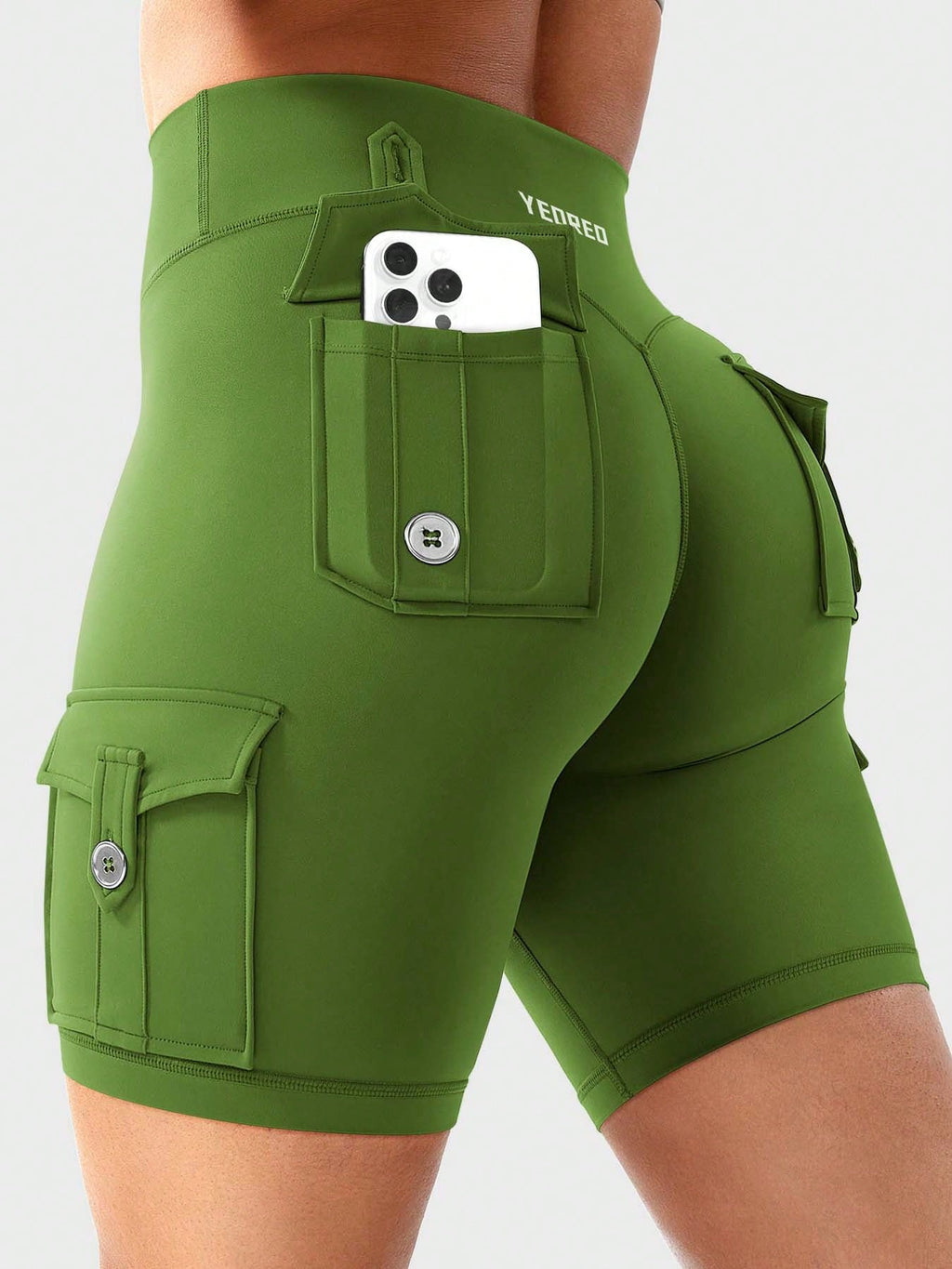 Clean & Professional (Recommended)  Women's High Waisted 8" Biker Shorts with Cargo Pockets