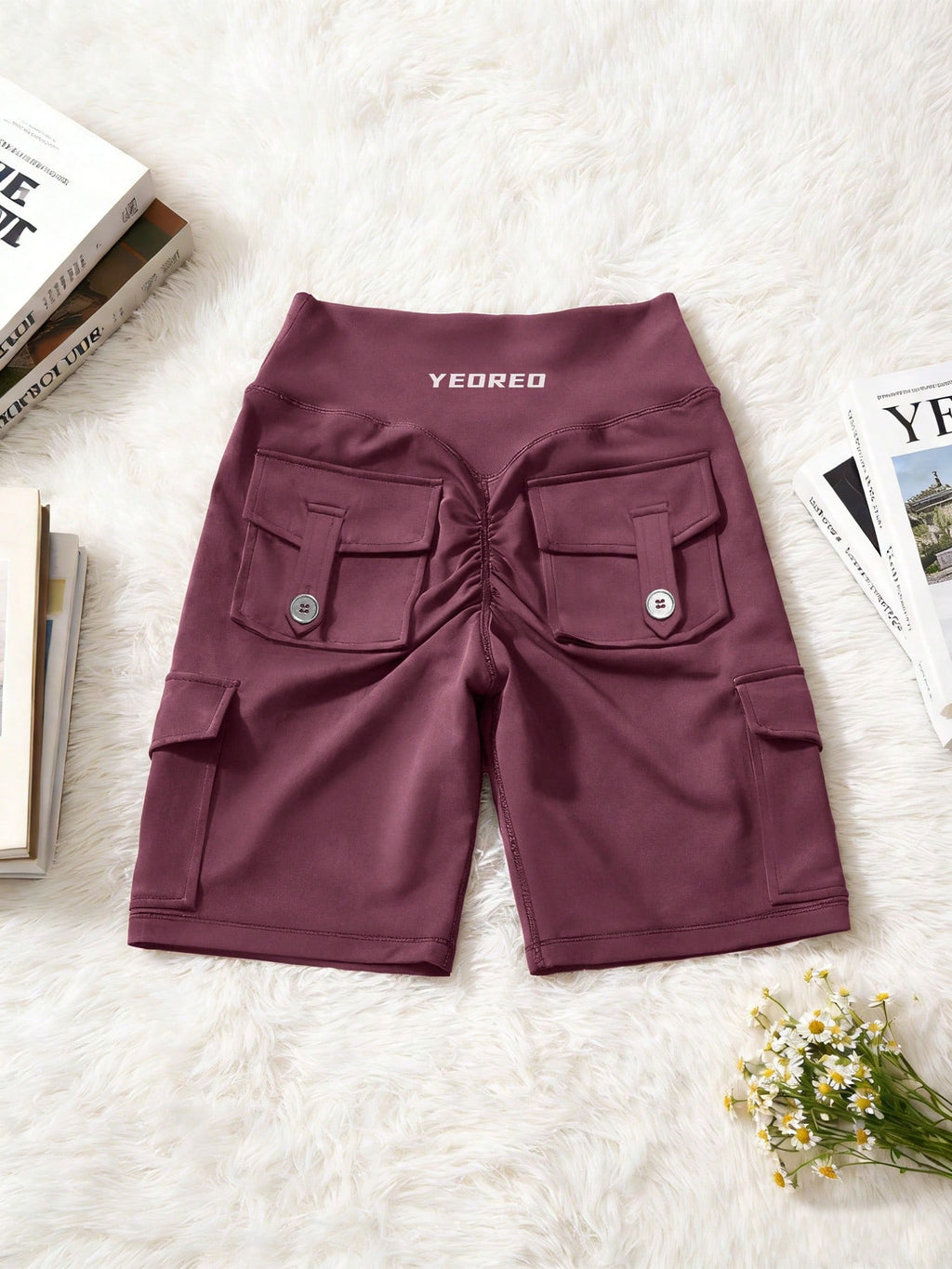 Clean & Professional (Recommended)  Women's High Waisted 8" Biker Shorts with Cargo Pockets