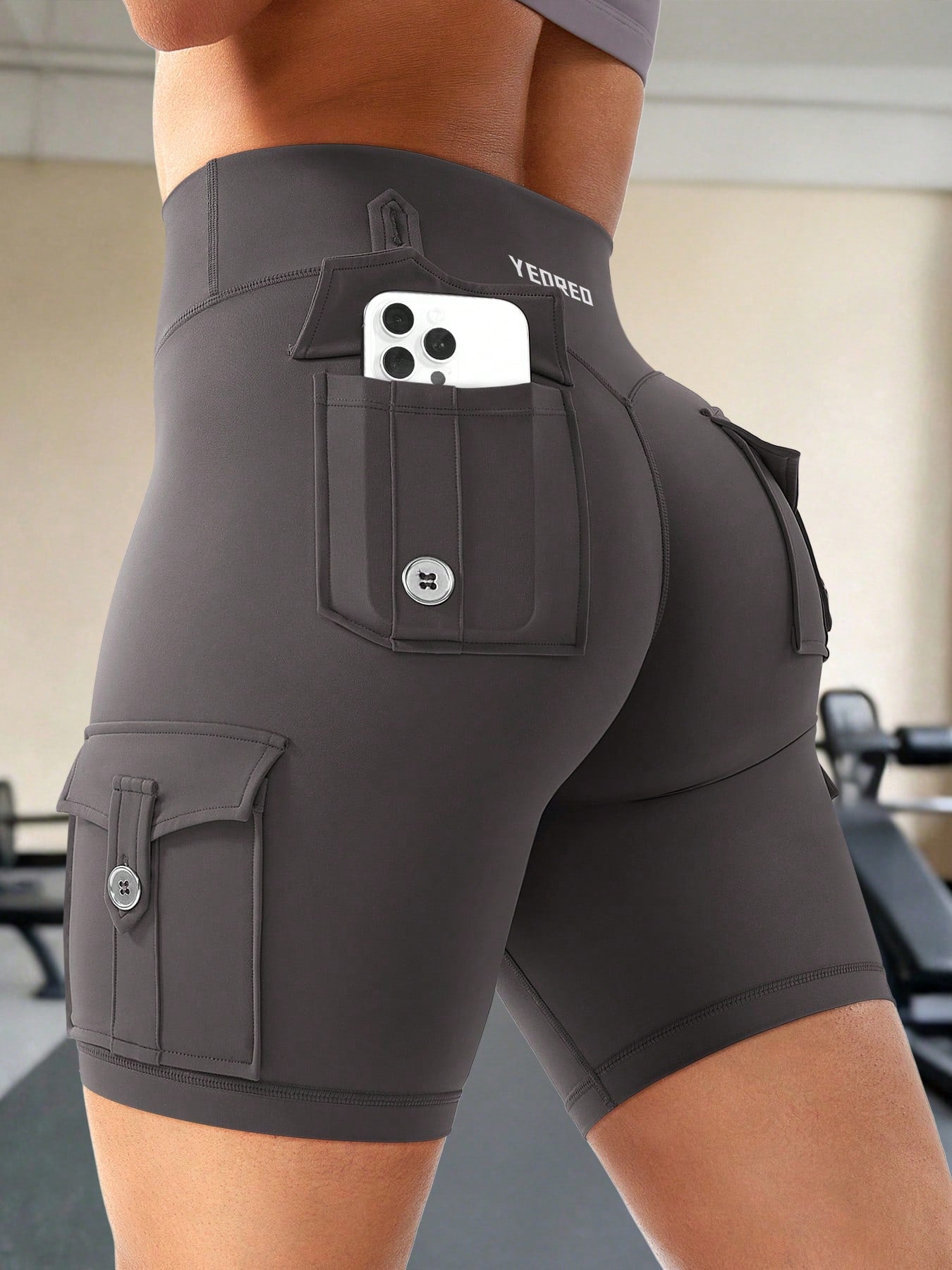 Clean & Professional (Recommended)  Women's High Waisted 8" Biker Shorts with Cargo Pockets