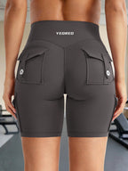 Clean & Professional (Recommended)  Women's High Waisted 8" Biker Shorts with Cargo Pockets