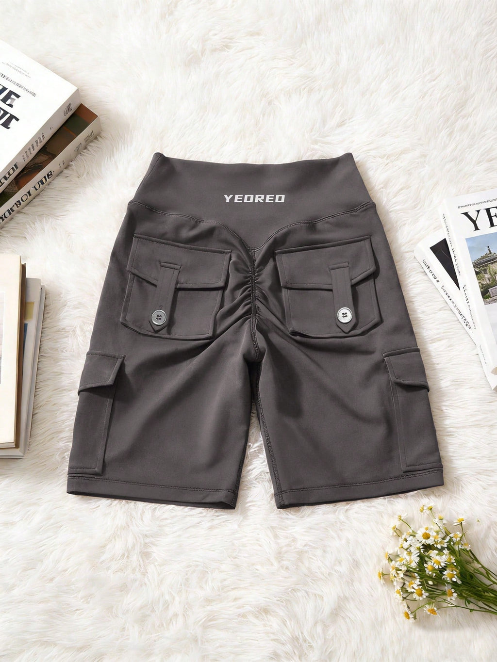 Clean & Professional (Recommended)  Women's High Waisted 8" Biker Shorts with Cargo Pockets