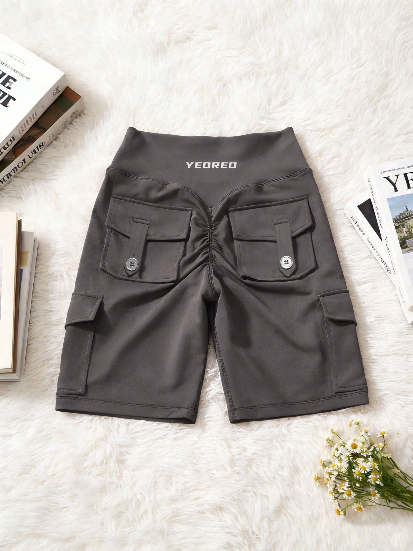 Clean & Professional (Recommended)  Women's High Waisted 8" Biker Shorts with Cargo Pockets