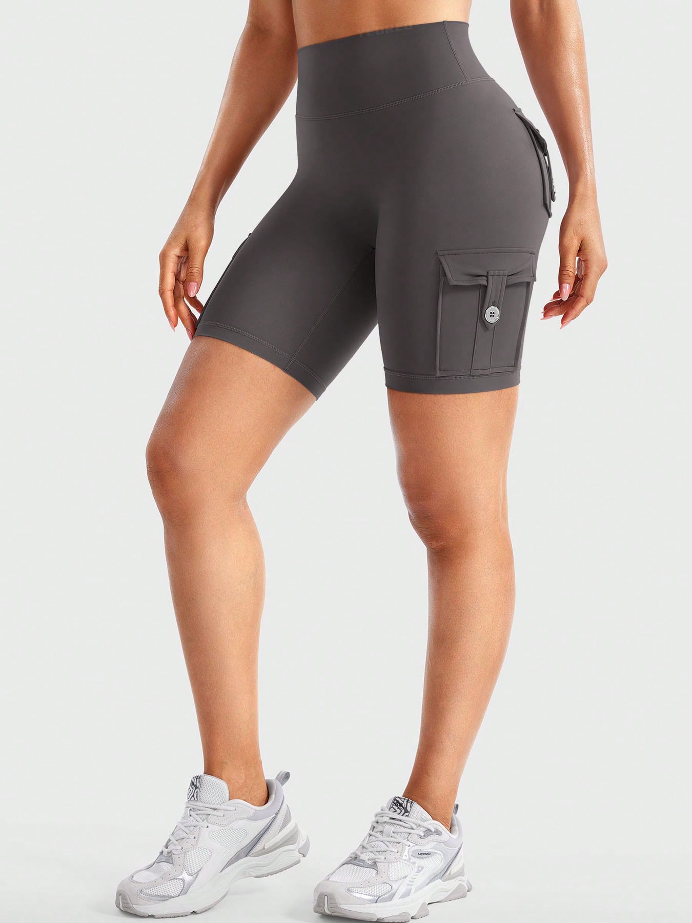 Clean & Professional (Recommended)  Women's High Waisted 8" Biker Shorts with Cargo Pockets