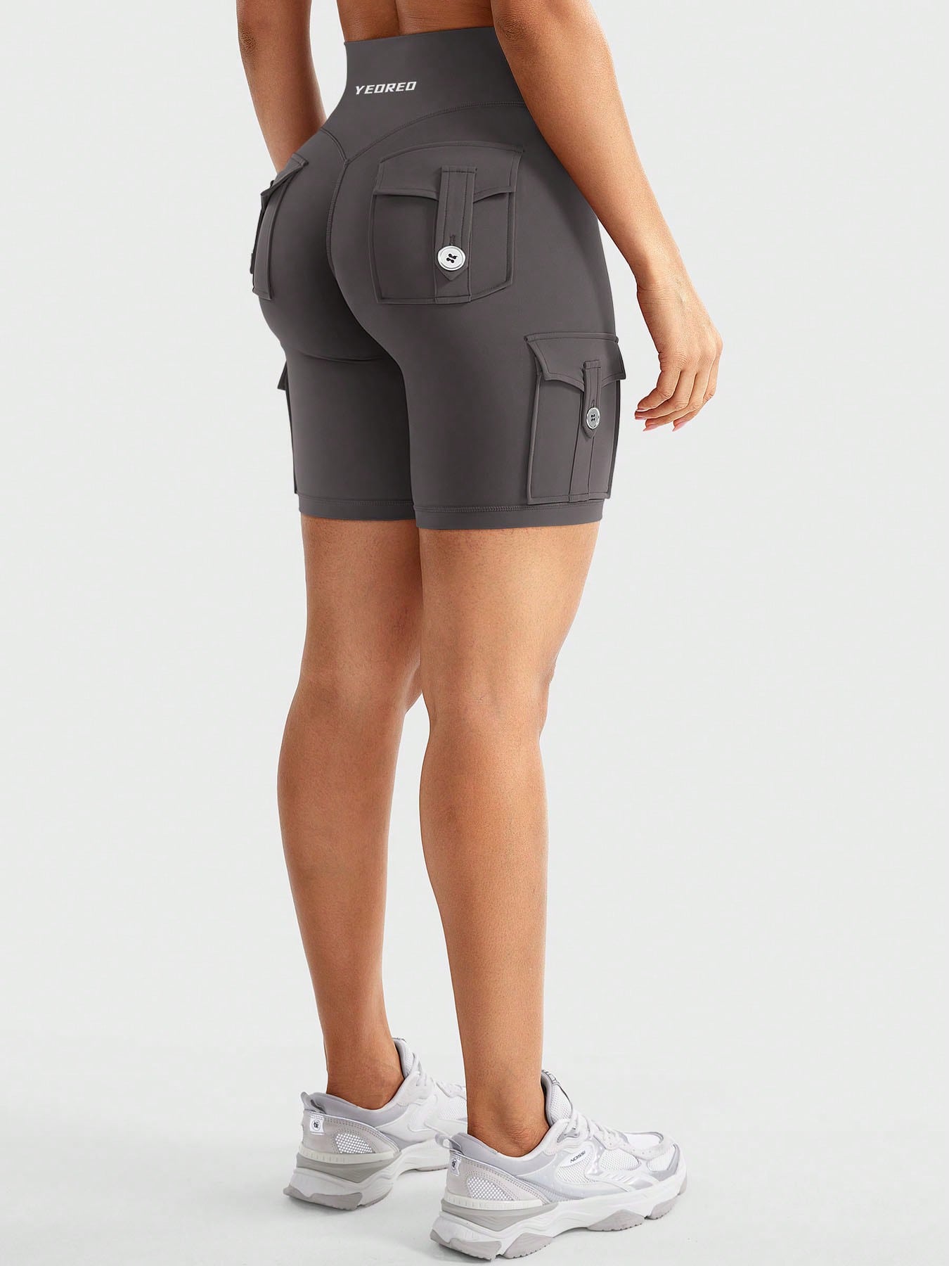 Clean & Professional (Recommended)  Women's High Waisted 8" Biker Shorts with Cargo Pockets