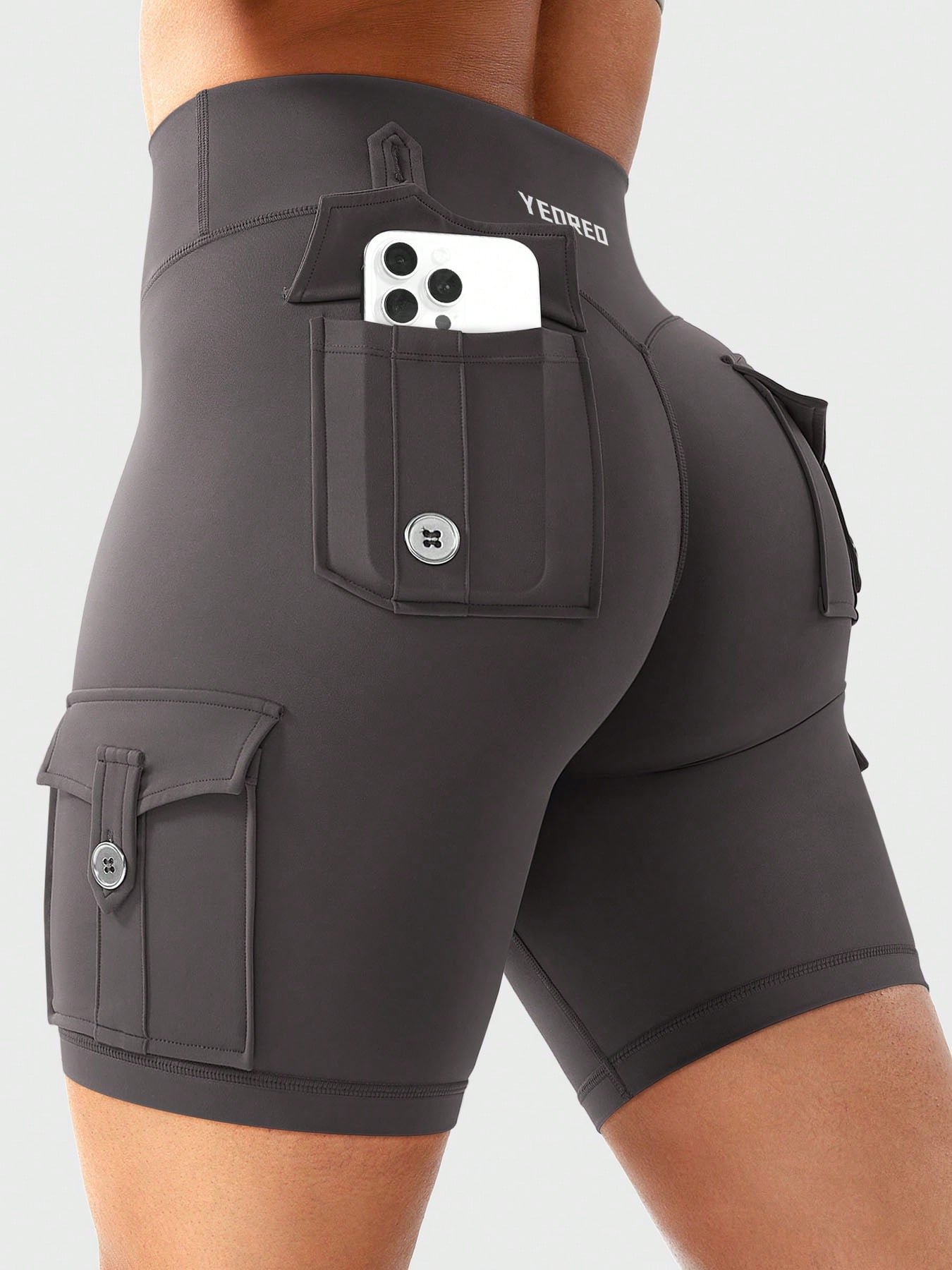 Clean & Professional (Recommended)  Women's High Waisted 8" Biker Shorts with Cargo Pockets