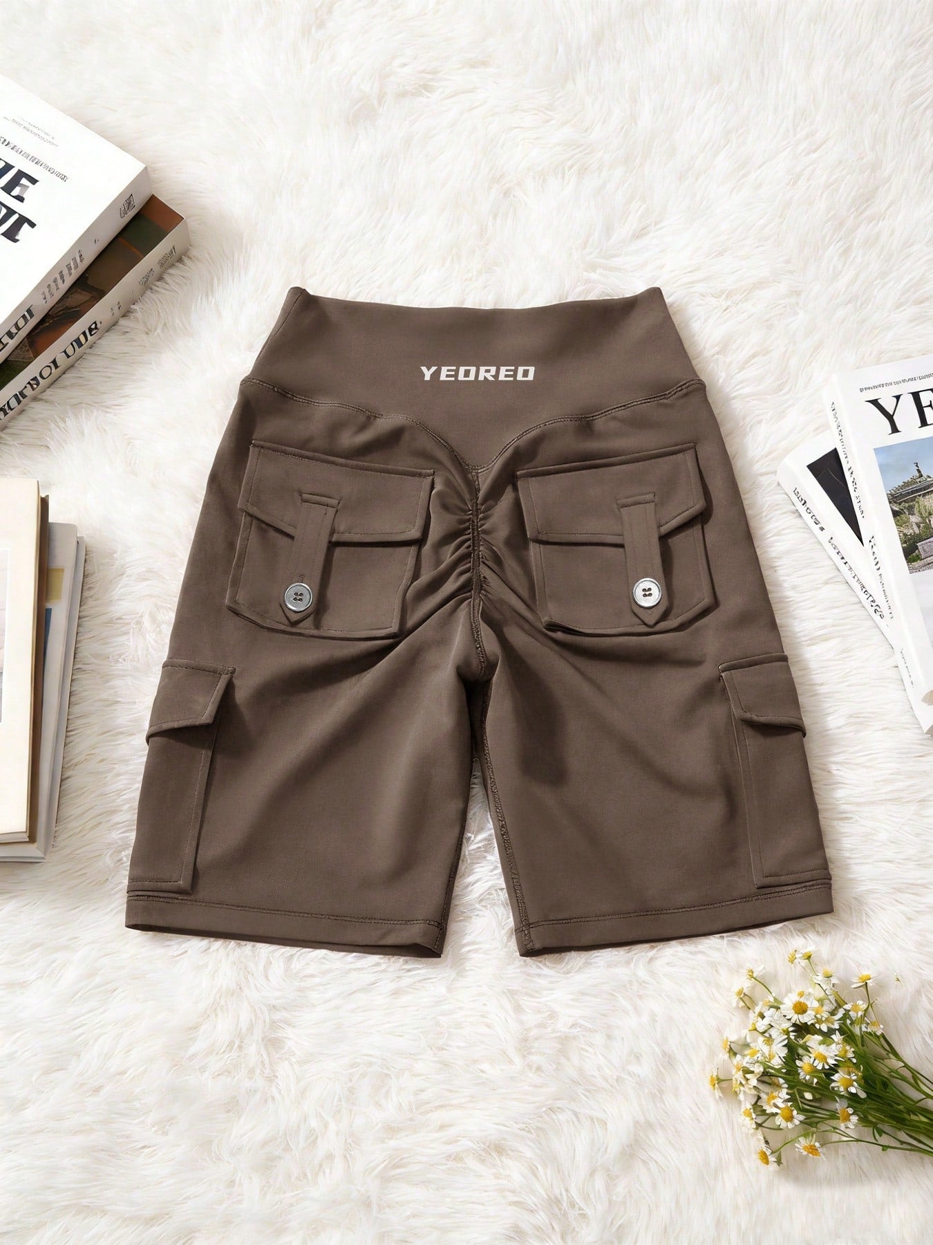 Clean & Professional (Recommended)  Women's High Waisted 8" Biker Shorts with Cargo Pockets