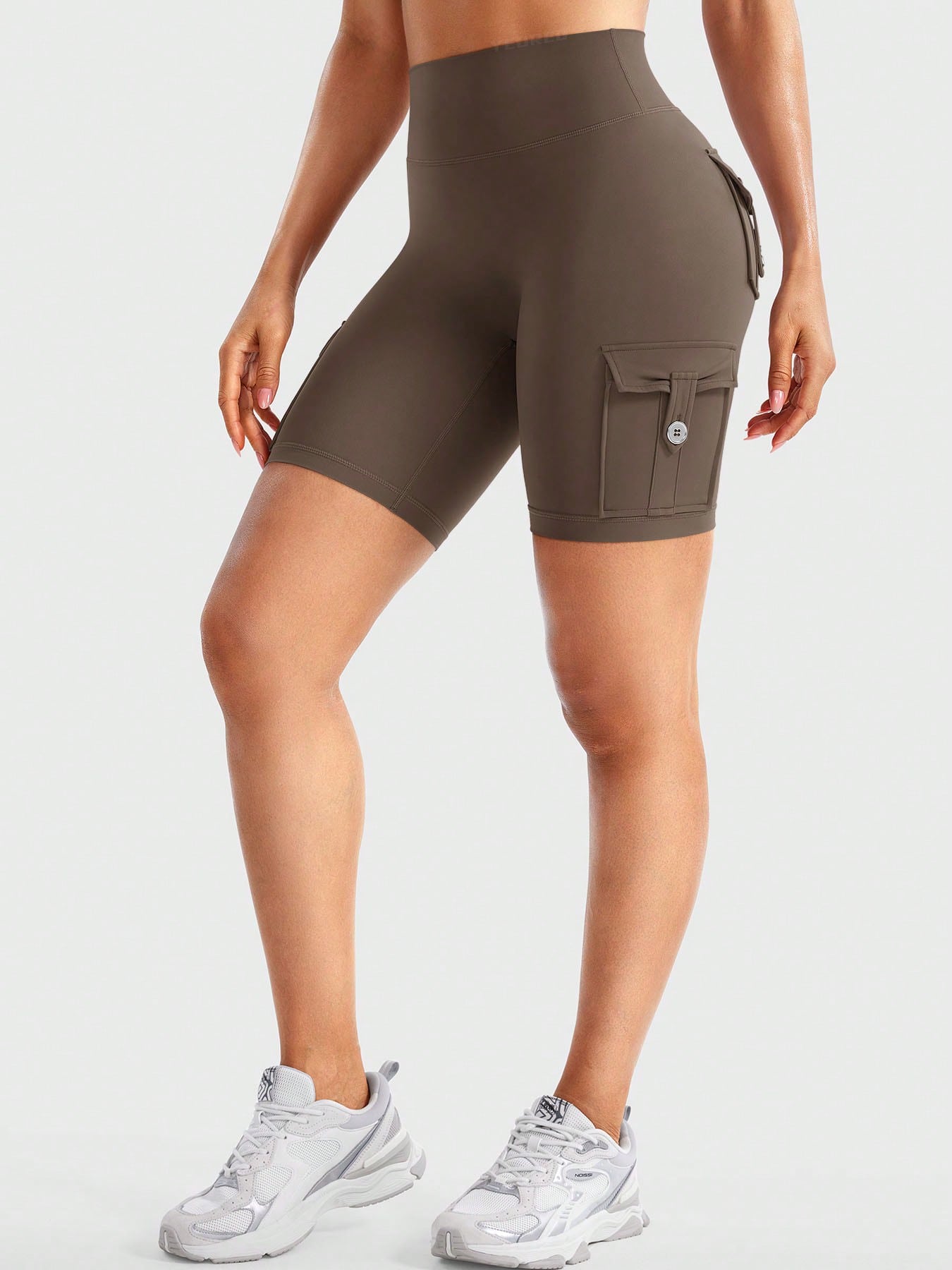 Clean & Professional (Recommended)  Women's High Waisted 8" Biker Shorts with Cargo Pockets