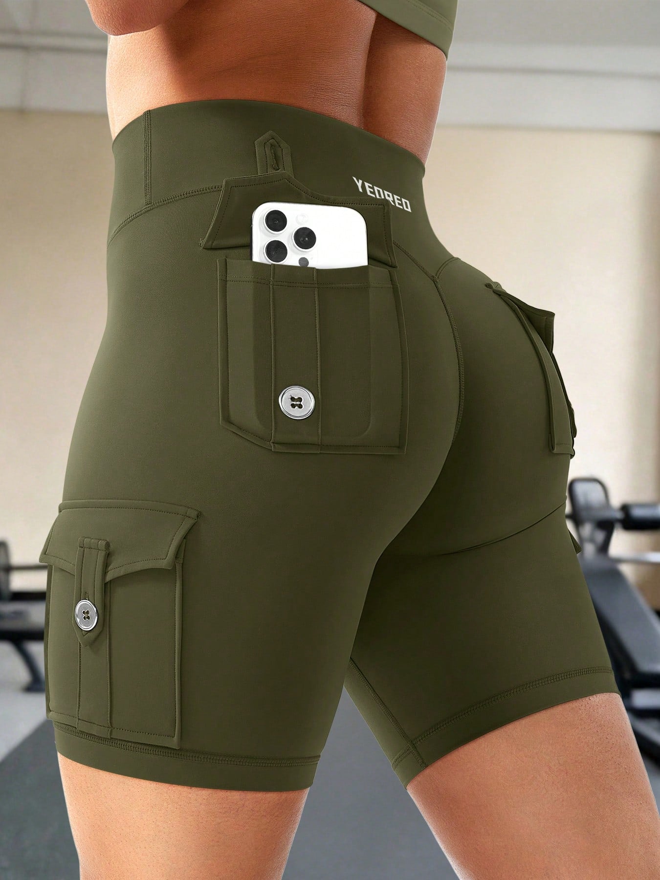 Clean & Professional (Recommended)  Women's High Waisted 8" Biker Shorts with Cargo Pockets