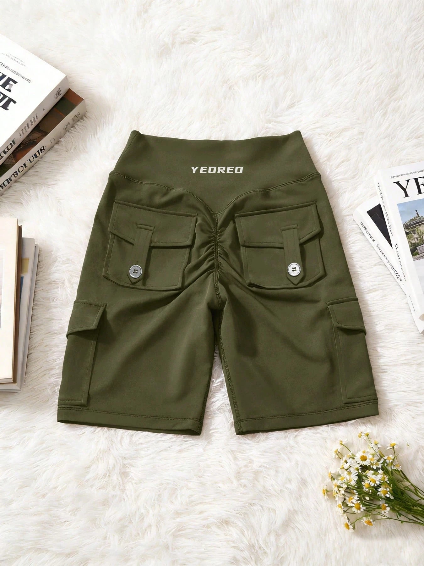 Clean & Professional (Recommended)  Women's High Waisted 8" Biker Shorts with Cargo Pockets