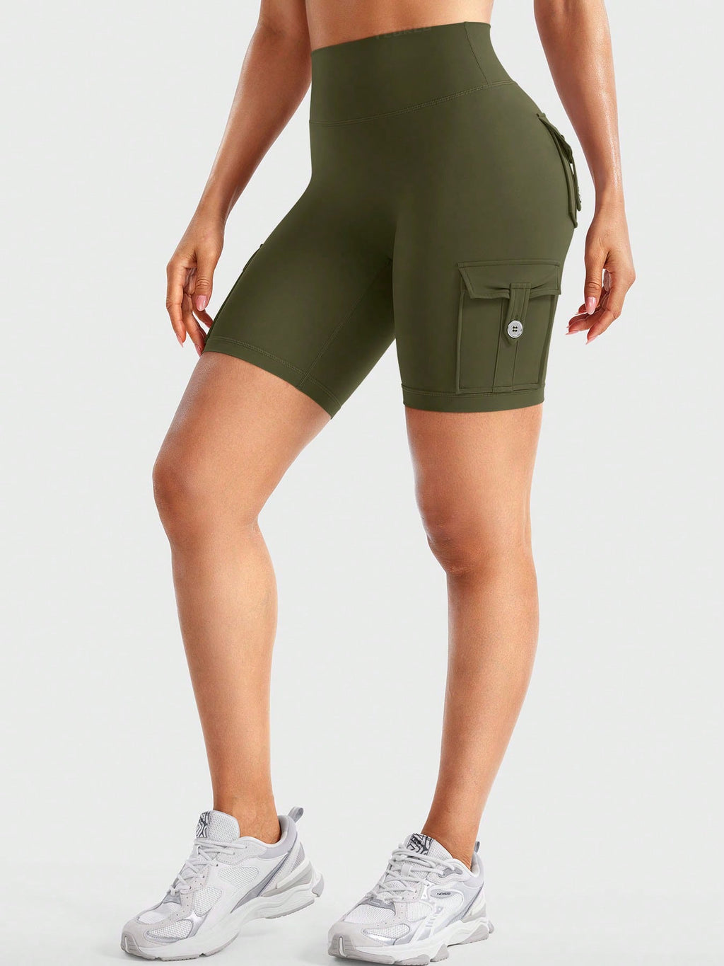 Clean & Professional (Recommended)  Women's High Waisted 8" Biker Shorts with Cargo Pockets