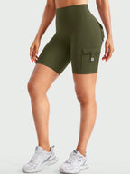 Clean & Professional (Recommended)  Women's High Waisted 8" Biker Shorts with Cargo Pockets