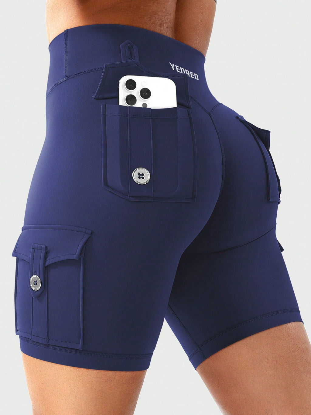 Clean & Professional (Recommended)  Women's High Waisted 8" Biker Shorts with Cargo Pockets