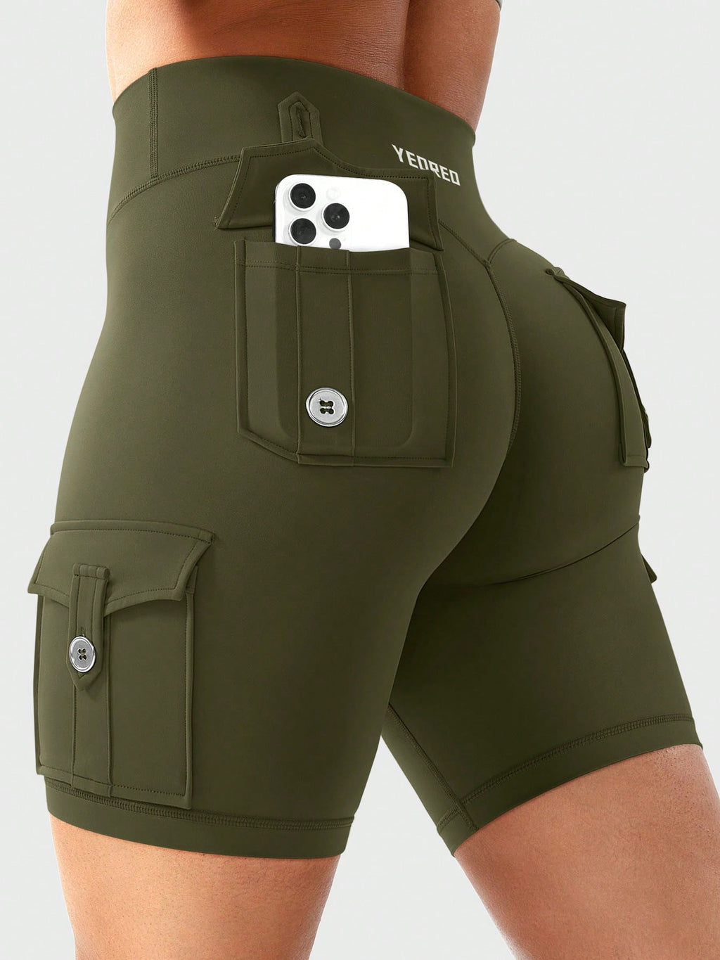 Clean & Professional (Recommended)  Women's High Waisted 8" Biker Shorts with Cargo Pockets