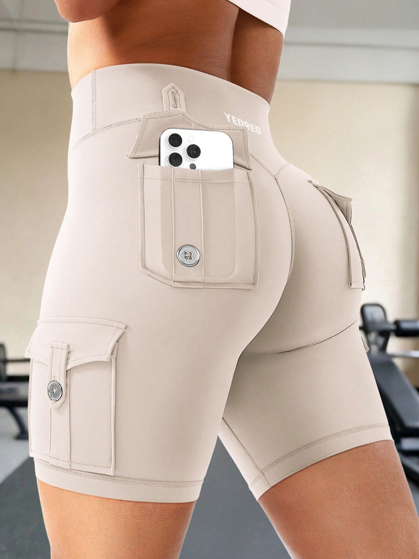 Clean & Professional (Recommended)  Women's High Waisted 8" Biker Shorts with Cargo Pockets