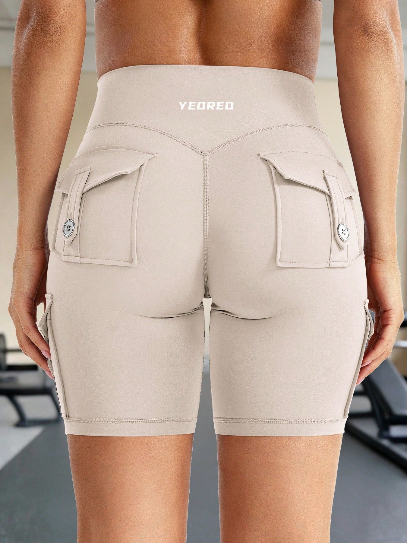 Clean & Professional (Recommended)  Women's High Waisted 8" Biker Shorts with Cargo Pockets