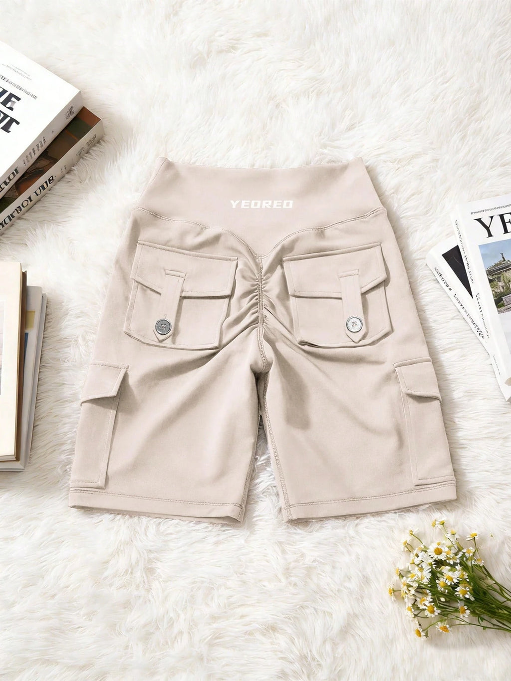 Clean & Professional (Recommended)  Women's High Waisted 8" Biker Shorts with Cargo Pockets
