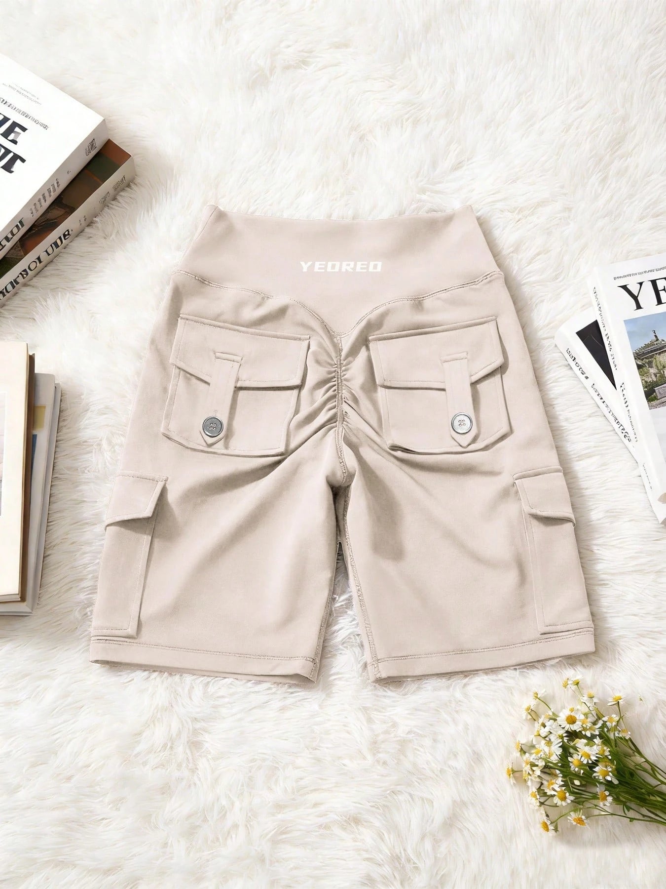 Clean & Professional (Recommended)  Women's High Waisted 8" Biker Shorts with Cargo Pockets