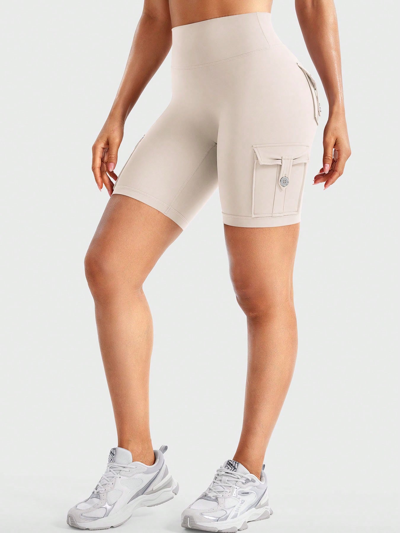 Clean & Professional (Recommended)  Women's High Waisted 8" Biker Shorts with Cargo Pockets