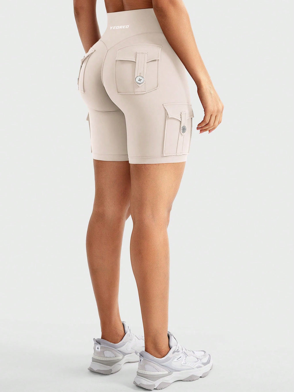 Clean & Professional (Recommended)  Women's High Waisted 8" Biker Shorts with Cargo Pockets