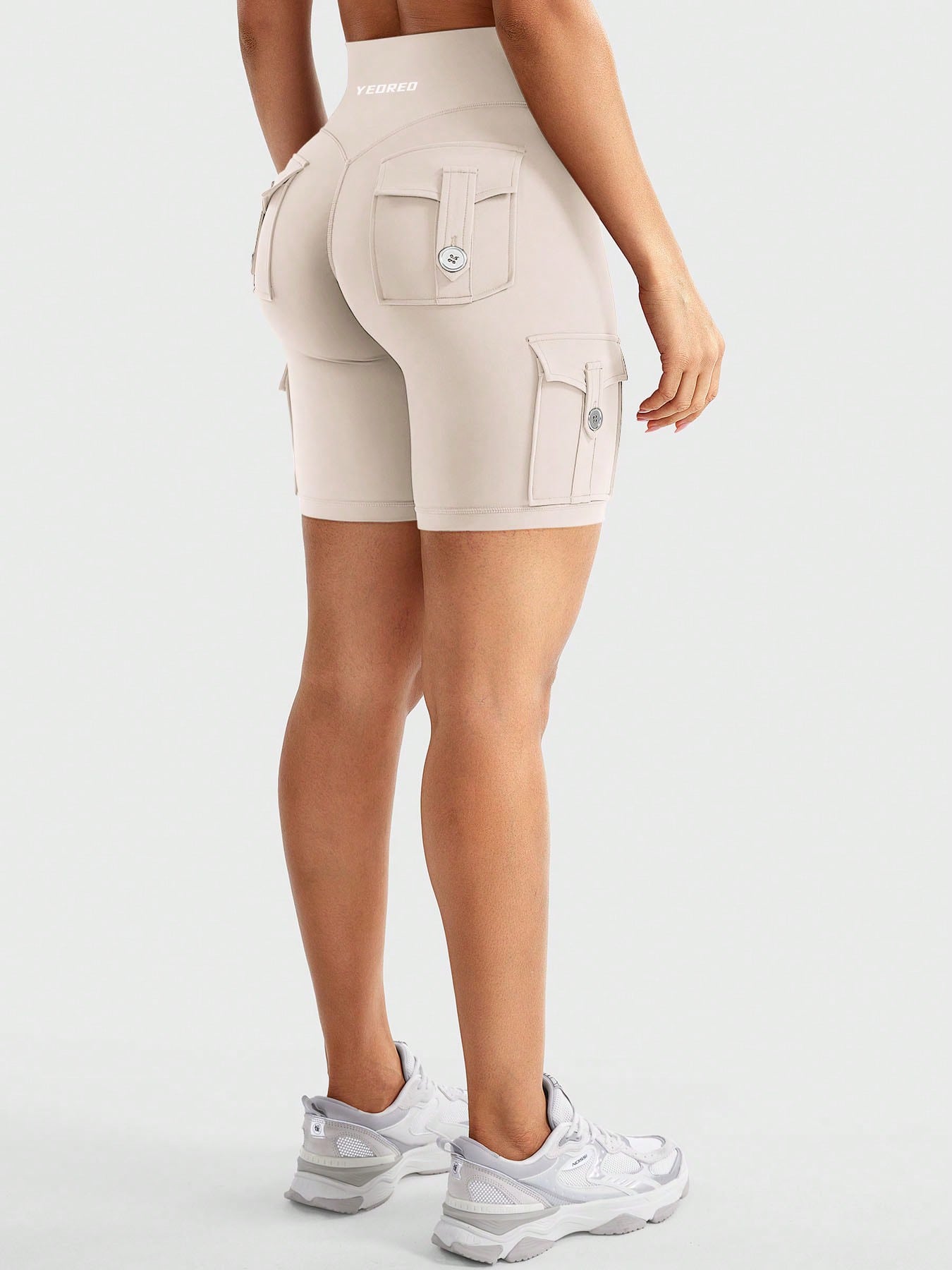 Clean & Professional (Recommended)  Women's High Waisted 8" Biker Shorts with Cargo Pockets
