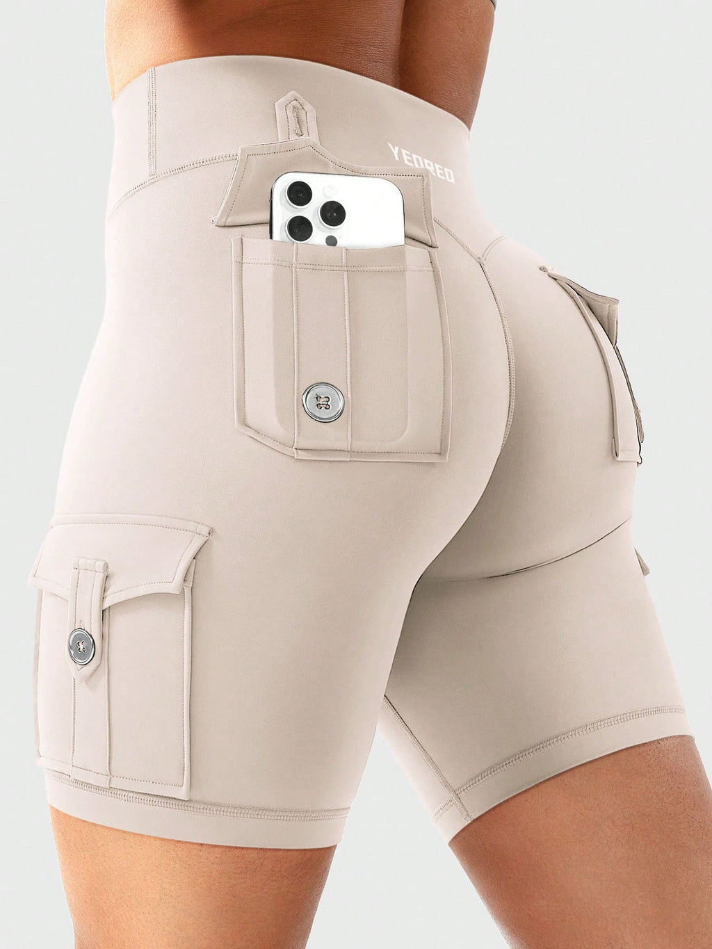 Clean & Professional (Recommended)  Women's High Waisted 8" Biker Shorts with Cargo Pockets
