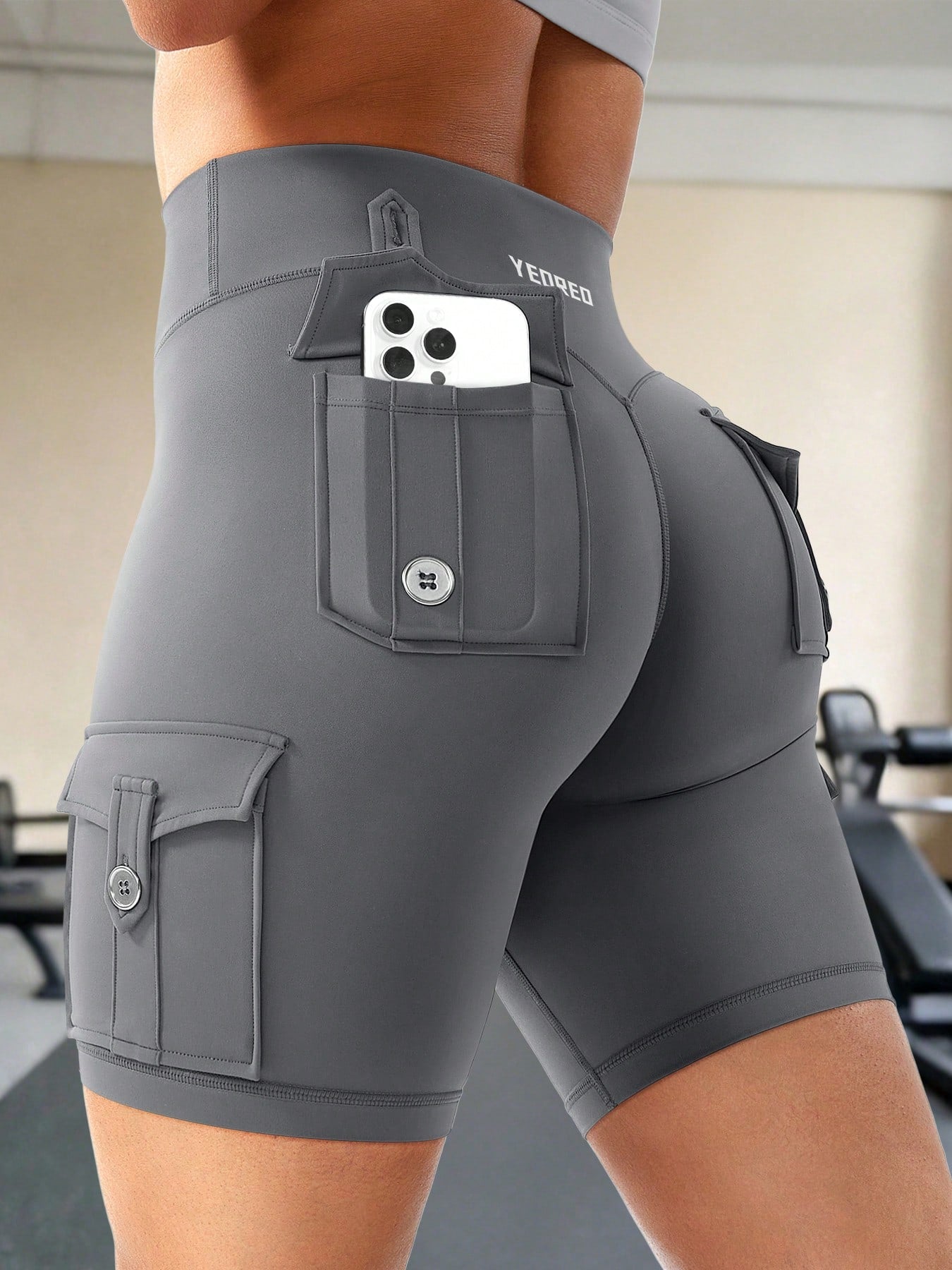 Clean & Professional (Recommended)  Women's High Waisted 8" Biker Shorts with Cargo Pockets