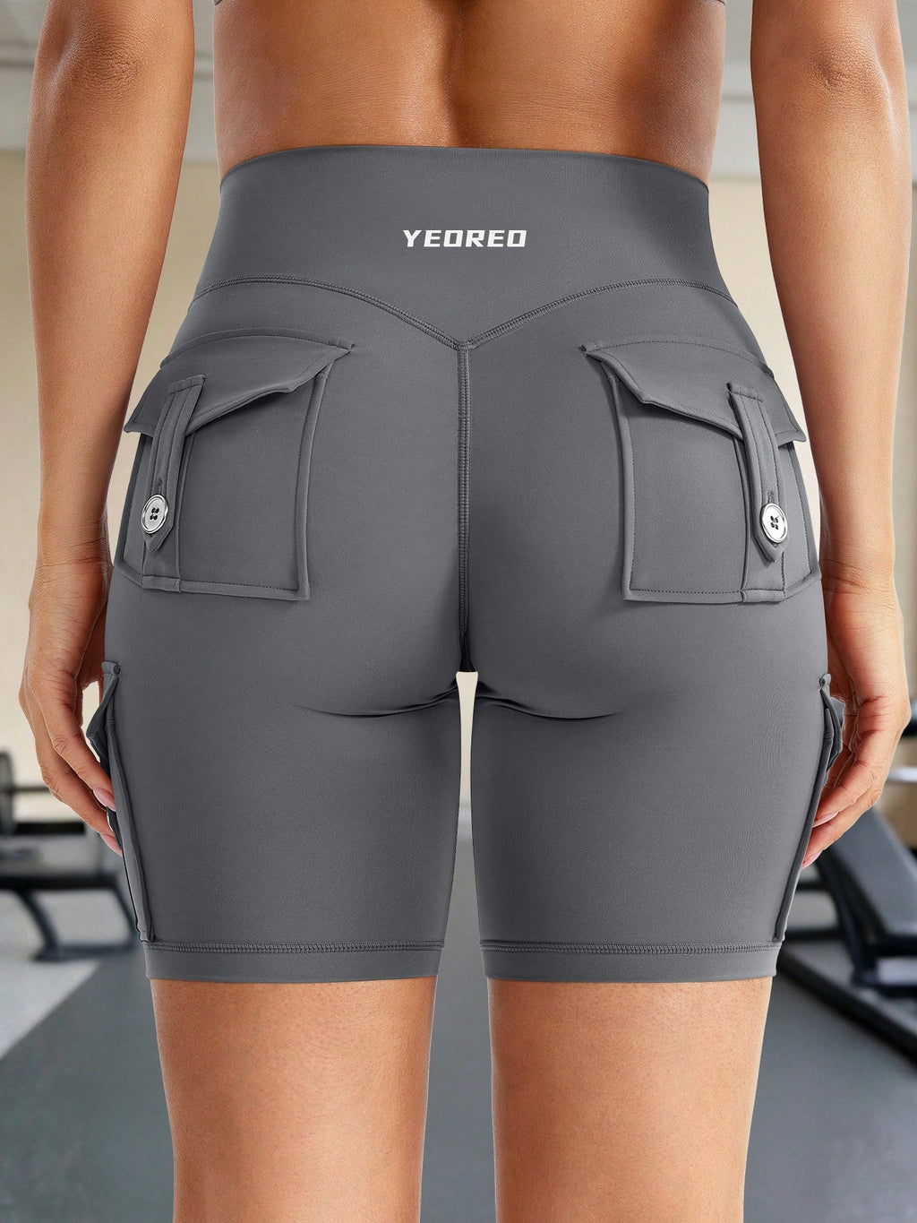 Clean & Professional (Recommended)  Women's High Waisted 8" Biker Shorts with Cargo Pockets