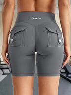 Clean & Professional (Recommended)  Women's High Waisted 8" Biker Shorts with Cargo Pockets