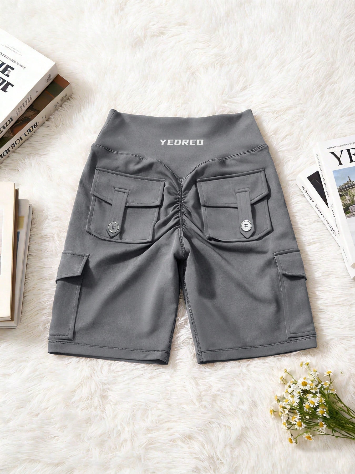 Clean & Professional (Recommended)  Women's High Waisted 8" Biker Shorts with Cargo Pockets