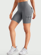 Clean & Professional (Recommended)  Women's High Waisted 8" Biker Shorts with Cargo Pockets